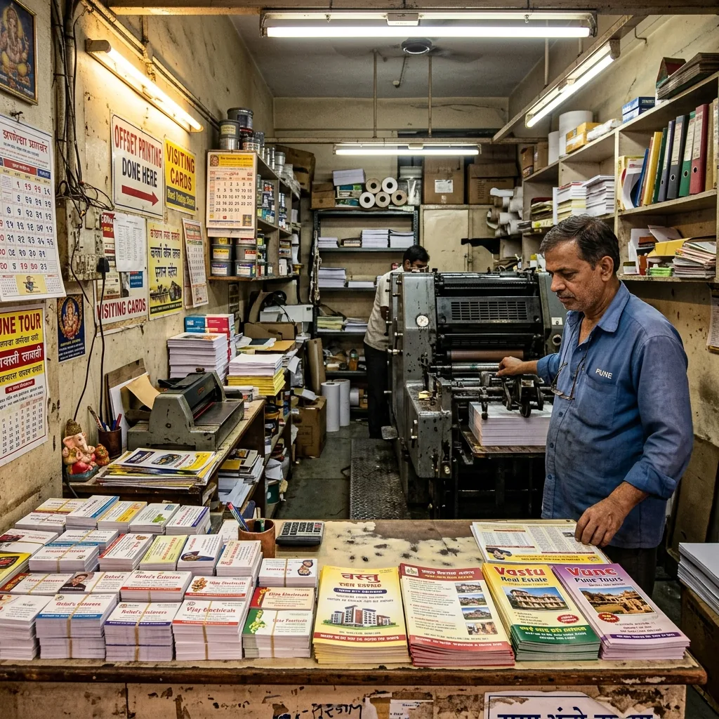 Offset printing workshop with printed business materials